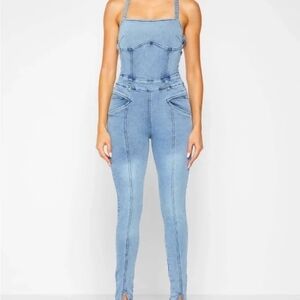 Maniere De Voir Light Blue Denim Slim Overalls